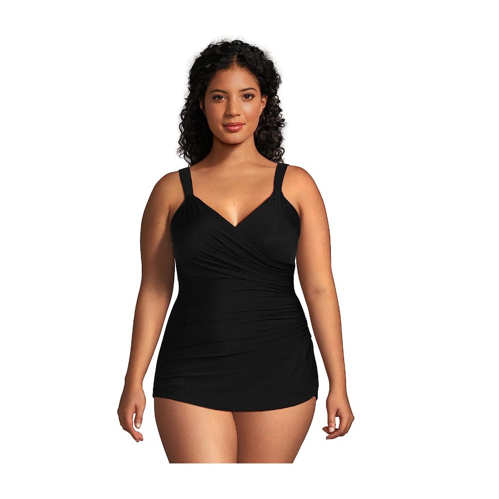 Nwt Lands' End Slender V-Neck Tunic 1 Piece Swimsuit Size 24w Ddd Cup $130 Z149